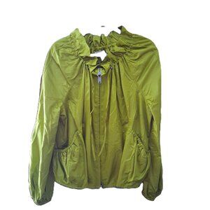 DKNYC Lime Green Lightweight Bomber Ruffle Neck Jacket sz M  /B9